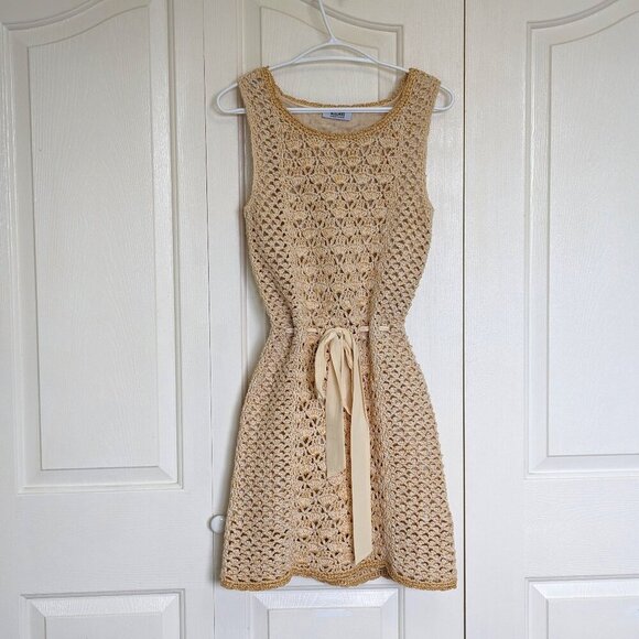Size 8 Moschino Aeffe S.P.A. cotton crochet summer dress, neutral mini sun dress - Picture 1 of 13